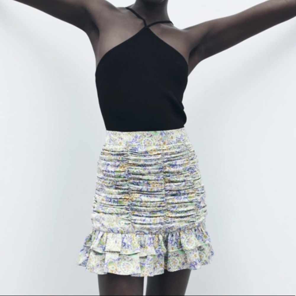 zara runched printed skirt